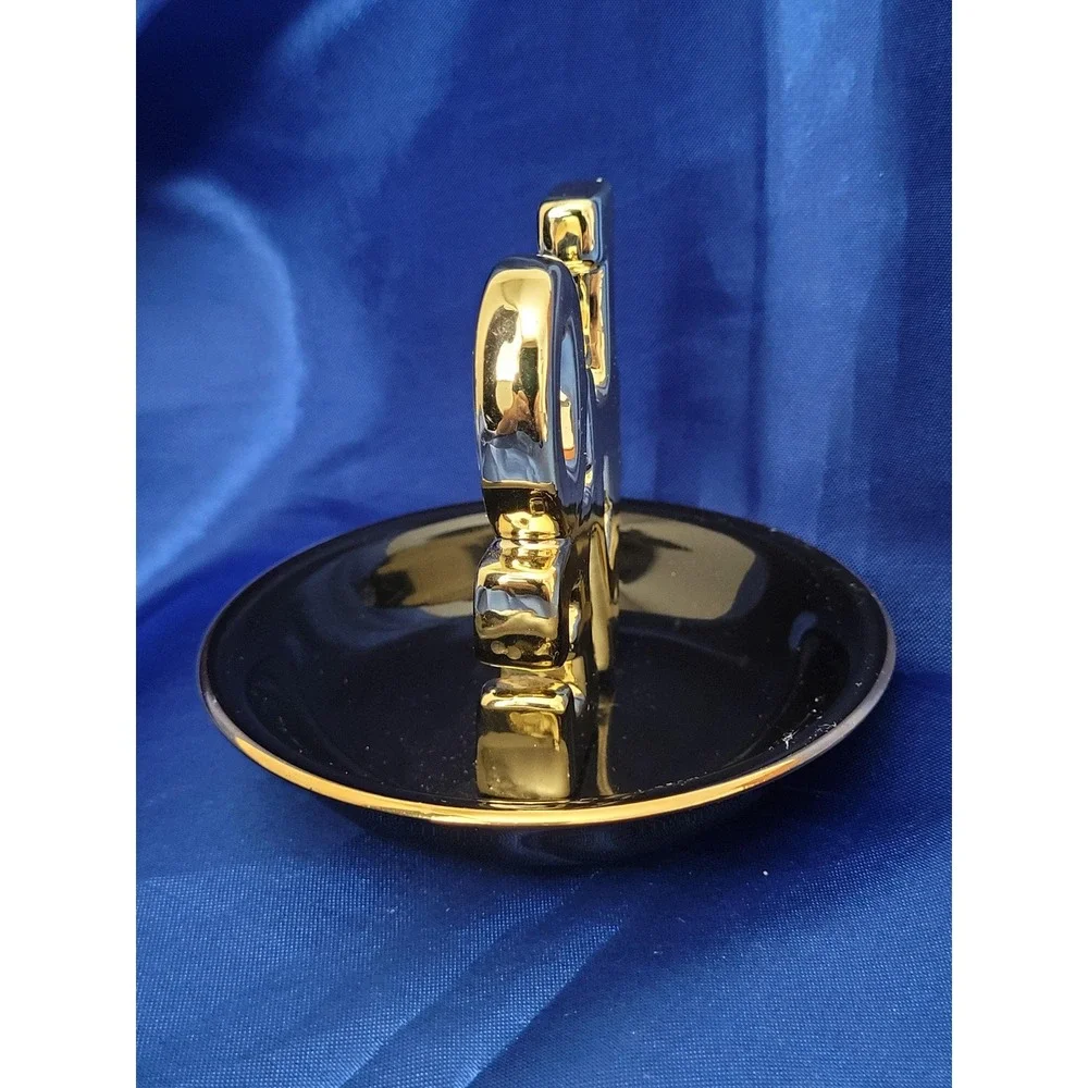 Navy Blue and Gold Jewelry Dish Love Porcelain